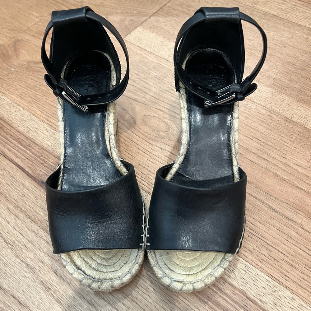 EUC Vince Camuto Women’s Ankle Strap Wedge Espadrilles - 8.5 - Black Leather